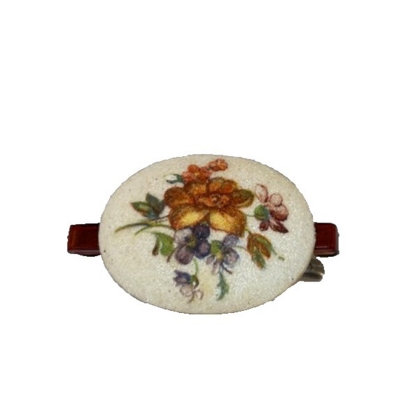 Vintage 1960s Mid Century Floral Oval Retro Hair Clip Barrette Lot 3 Cottagecore main image 9